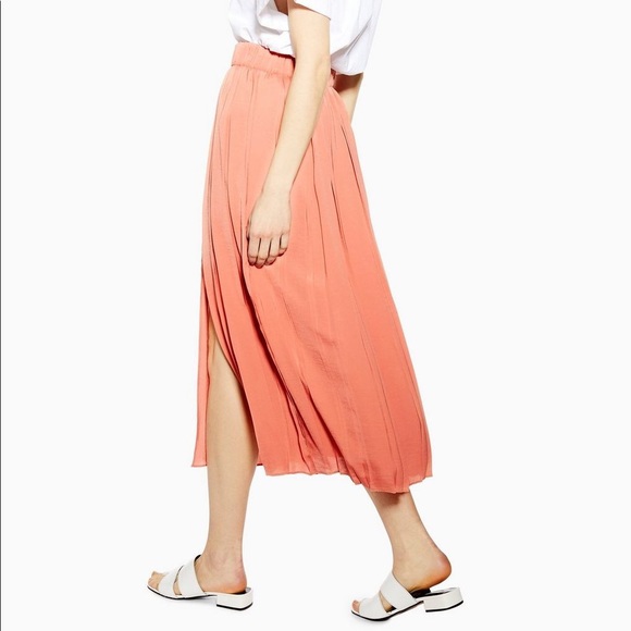 TOPSHOP Double Slit Pleated Satin Midi Skirt - Picture 2 of 3